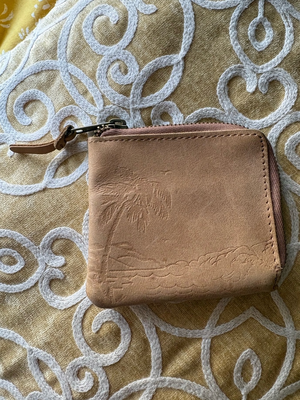 Vans Tan Leather Zip Wallet with Embossed Palm Design